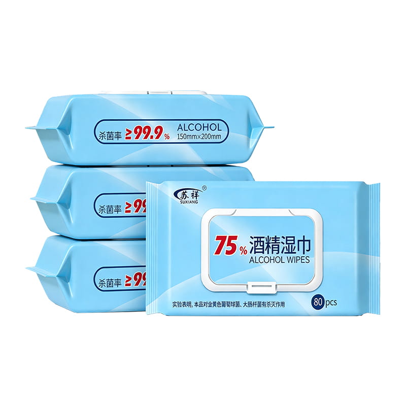 75% 乙醇表面消毒湿巾，每包 80 片，以及用于家庭清洁的一次性无味抗菌酒精湿巾